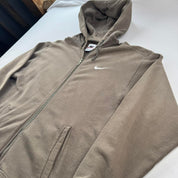 1990s Distressed Brown Embroidered Swoosh Oversized Full Zip Hoodie S