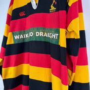 Canterbury men's rugby polo shirt, striped design, rare 1997 Waikato edition, oversized fit.