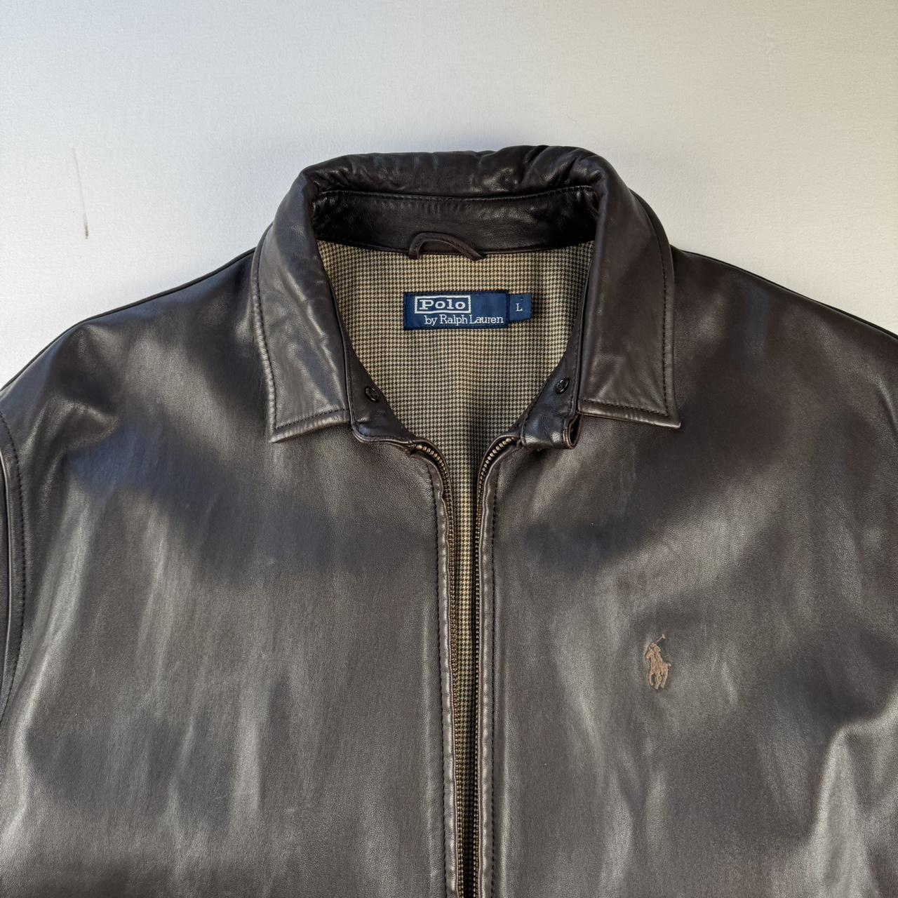 Dark Brown 2000s Polo Ralph Lauren Leather Harrington Jacket L