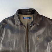 Dark Brown 2000s Polo Ralph Lauren Leather Harrington Jacket L