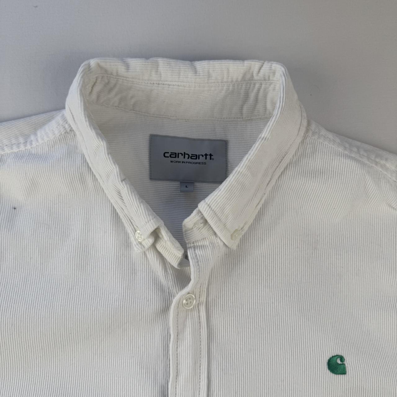 Carhartt WIP White and Green Corduroy Button Down Shirt L