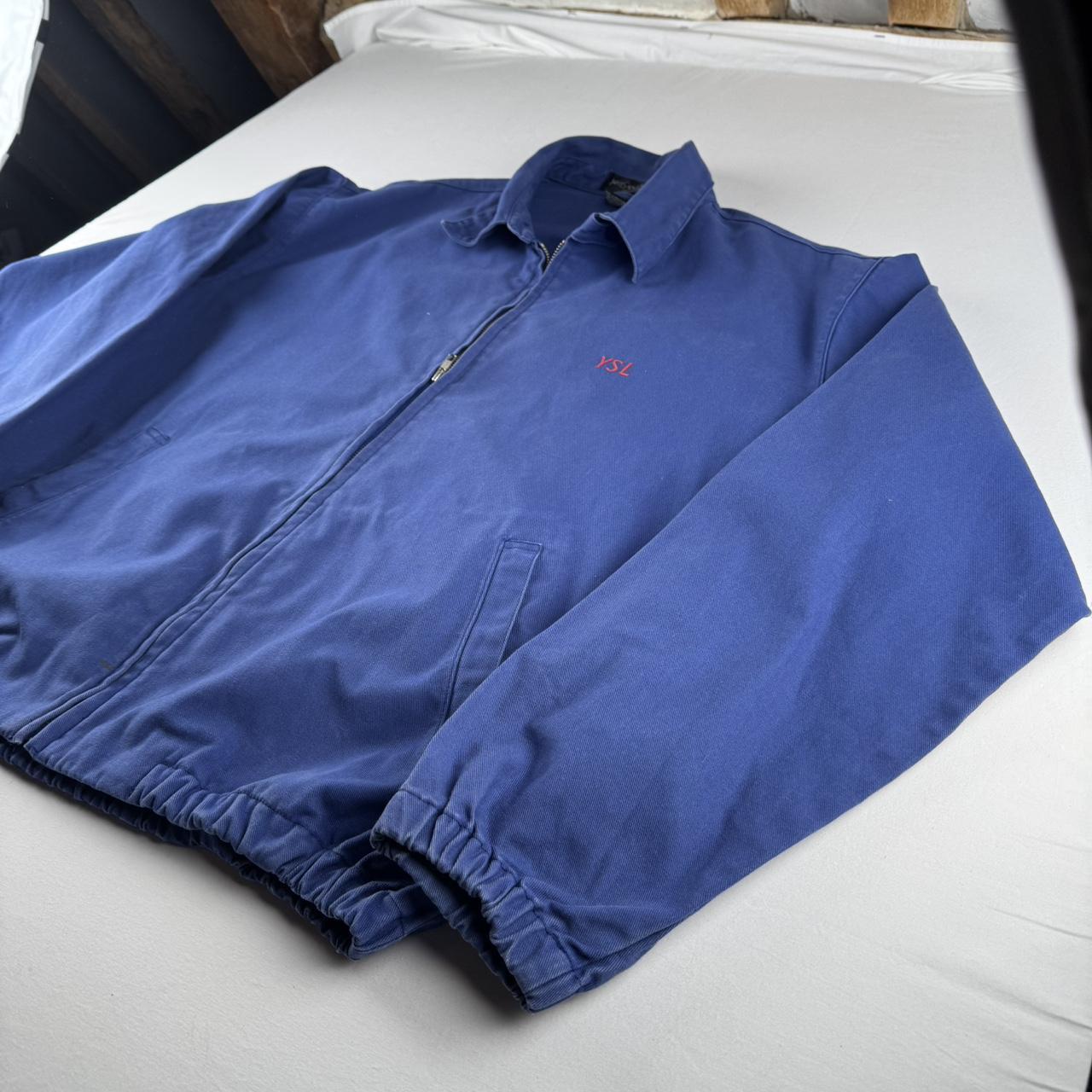 Early 2000s Yves Saint Laurent YSL Embroidered Logo Cotton Harrington Jacket L