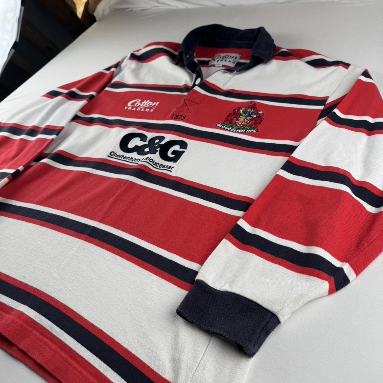 1999 Gloucester Rugby Cotton Traders Striped Rugby Polo Shirt L