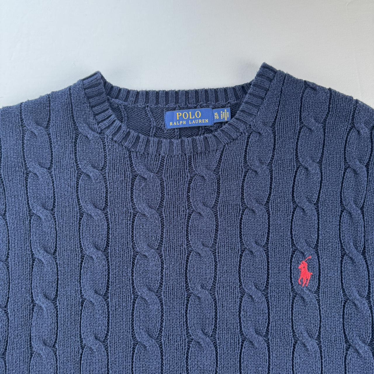 Modern Polo Ralph Lauren Red Pony Navy Cable Knit XL