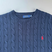 Modern Polo Ralph Lauren Red Pony Navy Cable Knit XL