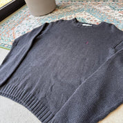 Yves Saint Laurent thick knitted crewneck sweater with embroidered YSL logo in black.