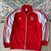Adidas Benfica track jacket red with white logo and sporty design details.