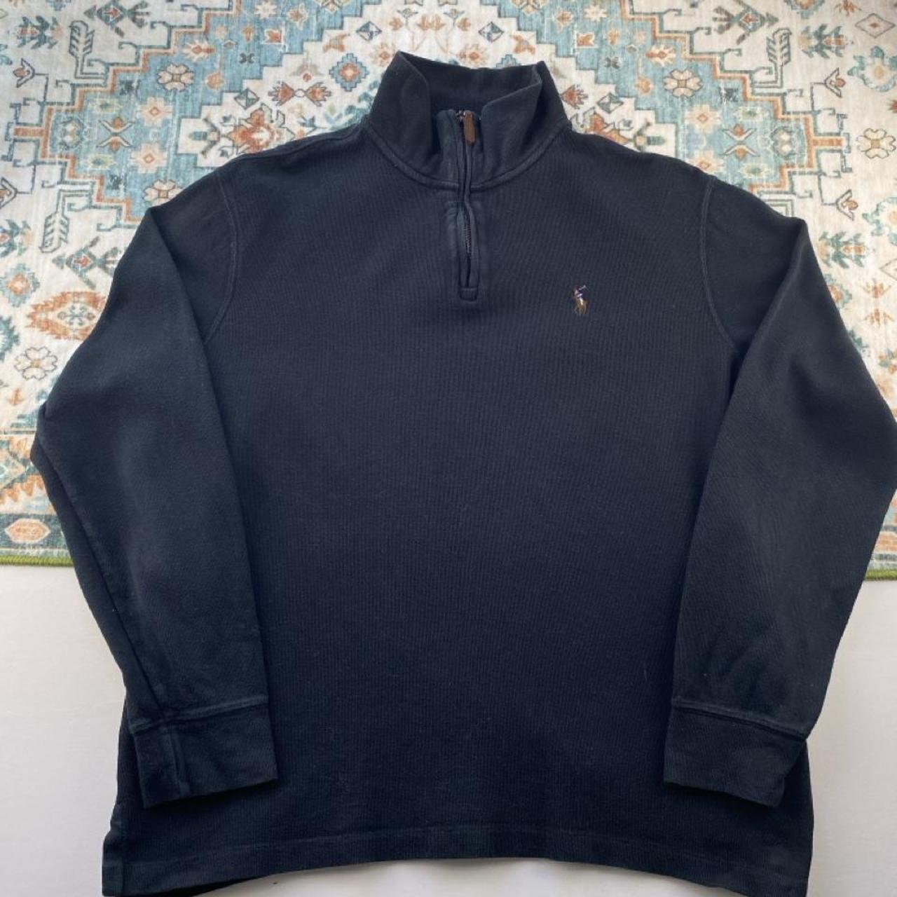 Polo Ralph Lauren black and brown quarter zip jumper with embroidered logo and soft fabric.