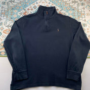 Polo Ralph Lauren black and brown quarter zip jumper with embroidered logo and soft fabric.