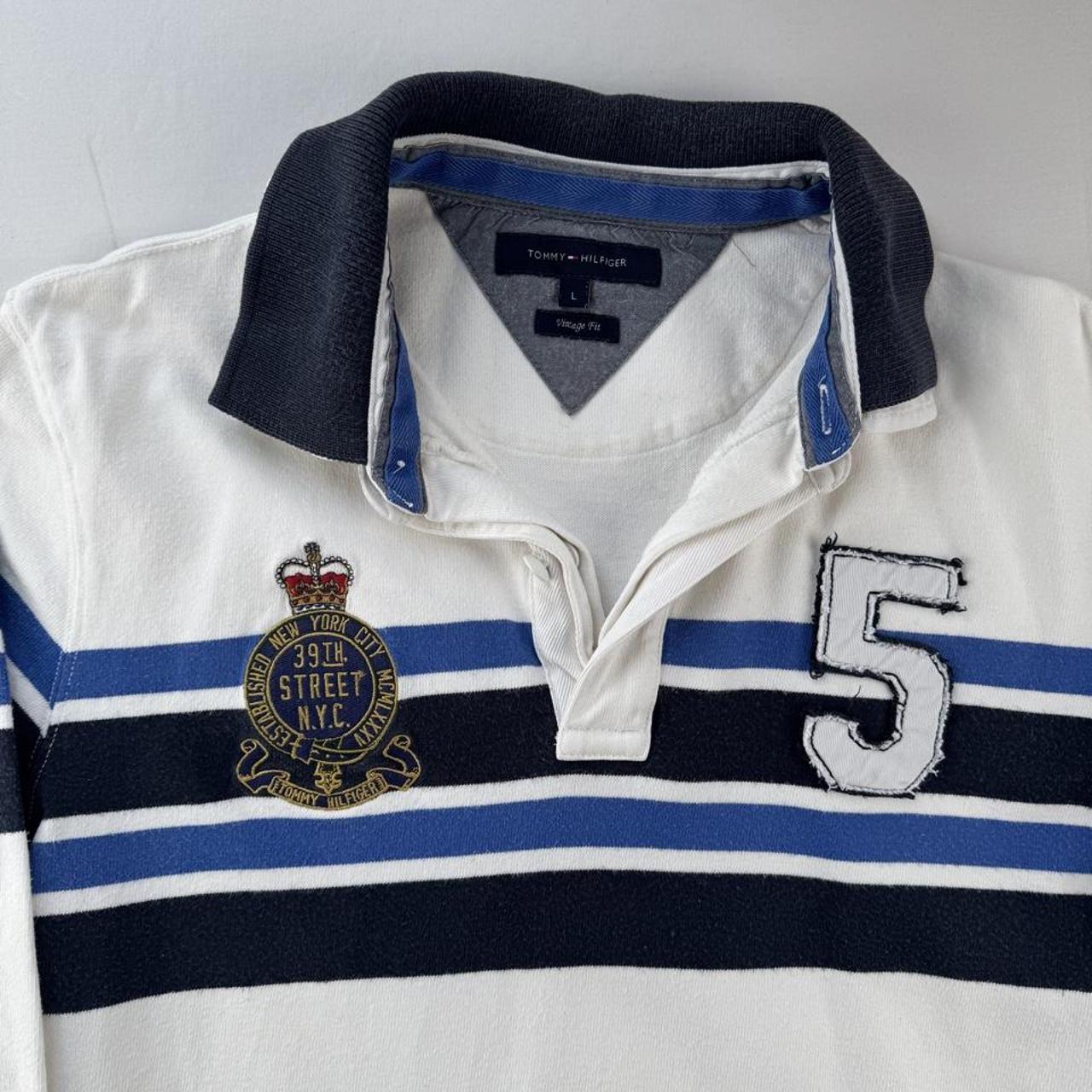 Tommy Hilfiger Embroidered Spellout Striped Rugby Polo L