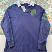 Polo Ralph Lauren thick rugby polo shirt in navy and green with embroidered logo.