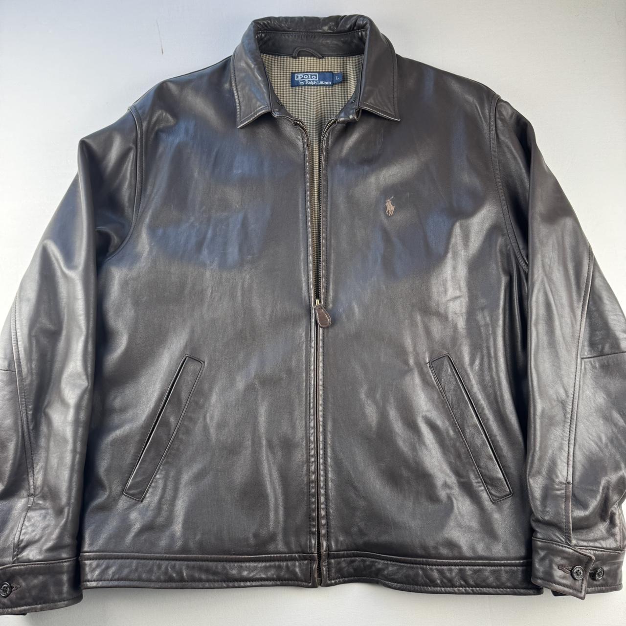 Dark Brown 2000s Polo Ralph Lauren Leather Harrington Jacket L