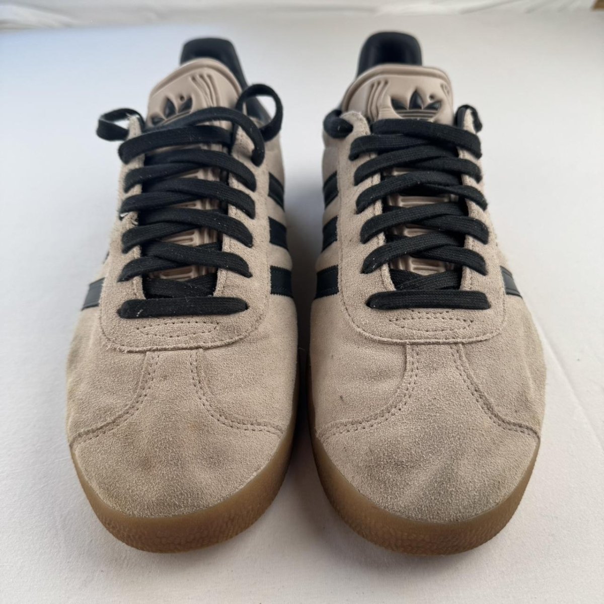 Adidas Black and Beige Gazelle Trainers with Gum Sole UK10 - Threads Uncovered