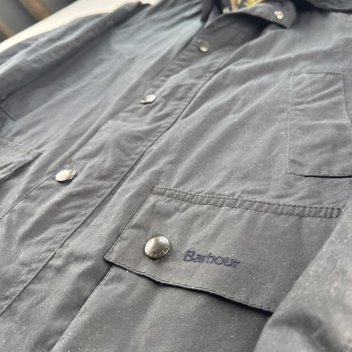 Barbour Ashby Wax Jacket Small Dark Navy S - Threads Uncovered