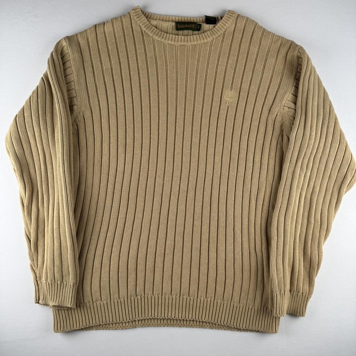 Beige Timberland Embroidered Logo Thick Knitted Navy Jumper M - Threads Uncovered