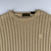 Beige Timberland Embroidered Logo Thick Knitted Navy Jumper M - Threads Uncovered