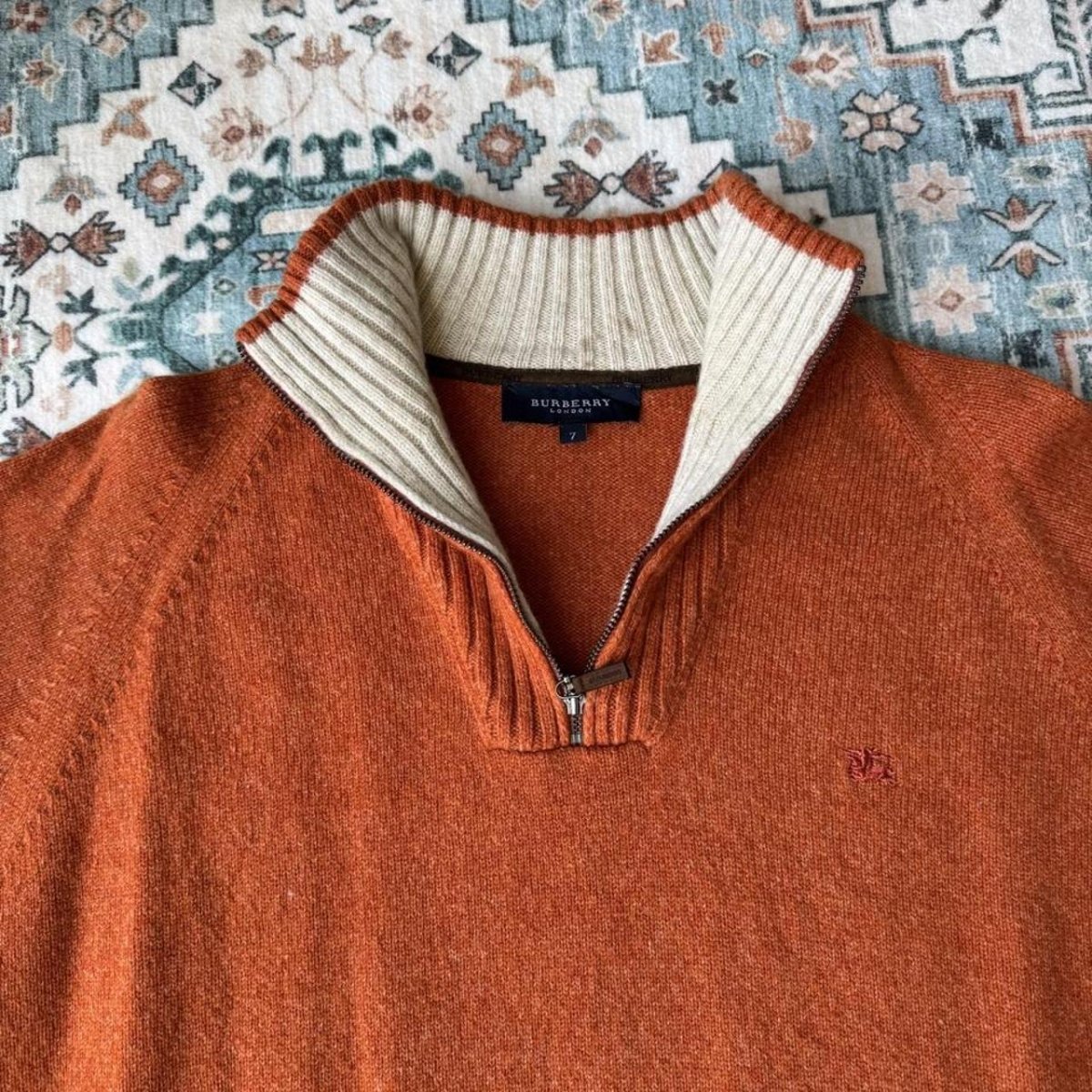 Burberry 100% Lambswool Embroidered Logo Quarter Zip Medium - Threads Uncovered