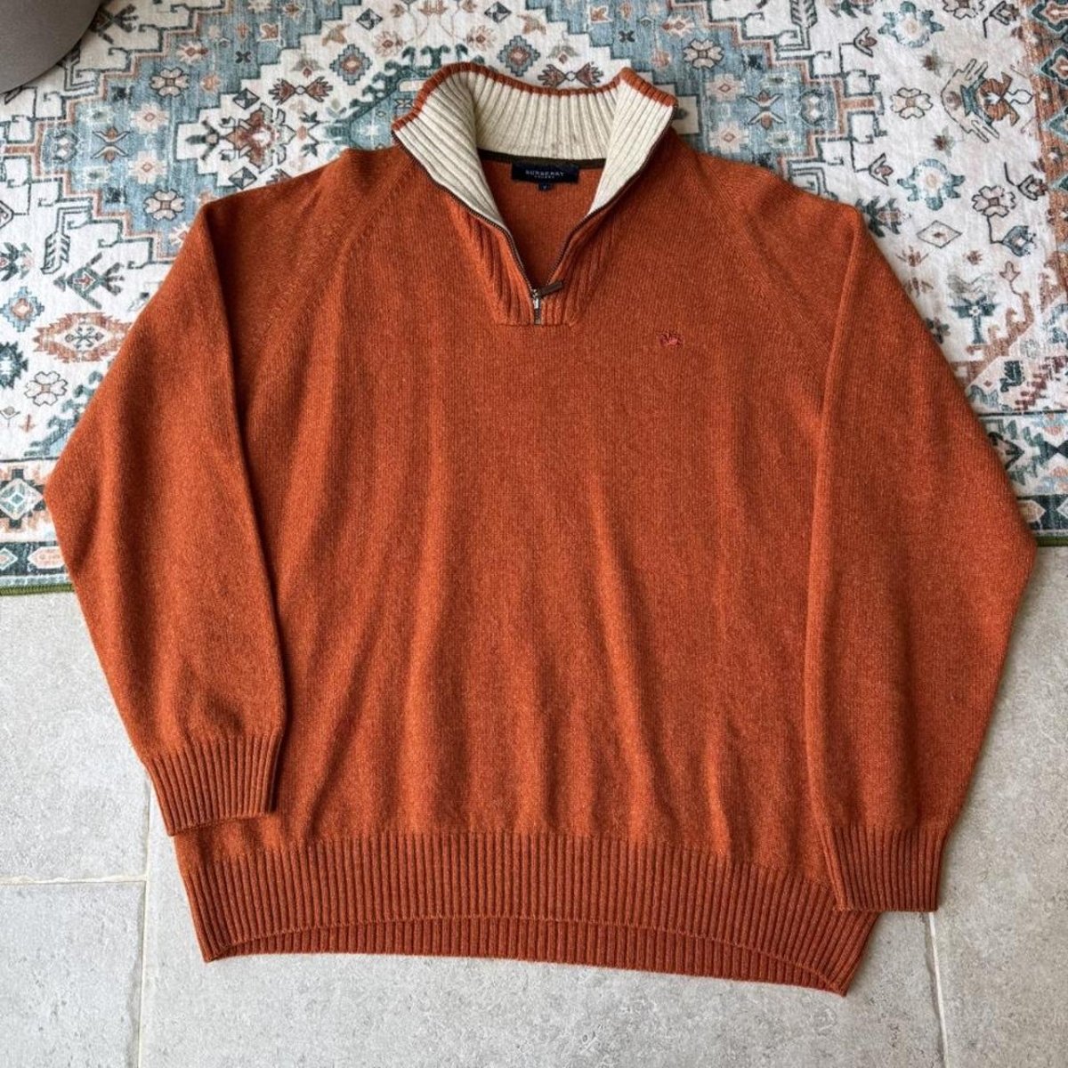 Burberry 100% Lambswool Embroidered Logo Quarter Zip Medium - Threads Uncovered