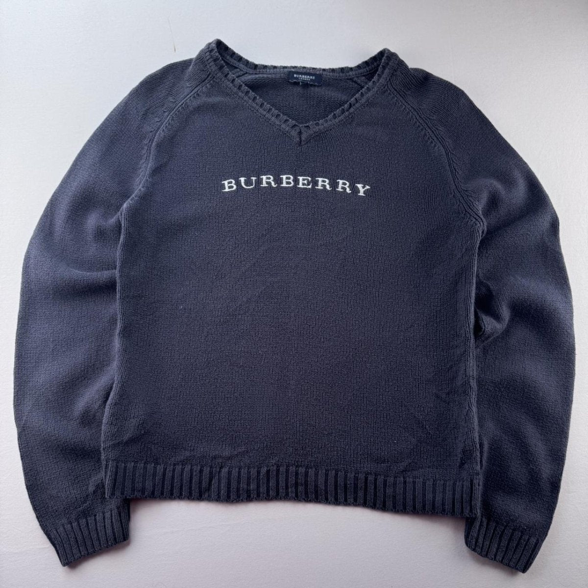 Burberry 2000s Womens Embroidered Spellout Knitted Jumper 12-14 - Threads Uncovered
