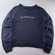 Burberry 2000s Womens Embroidered Spellout Knitted Jumper 12-14 - Threads Uncovered