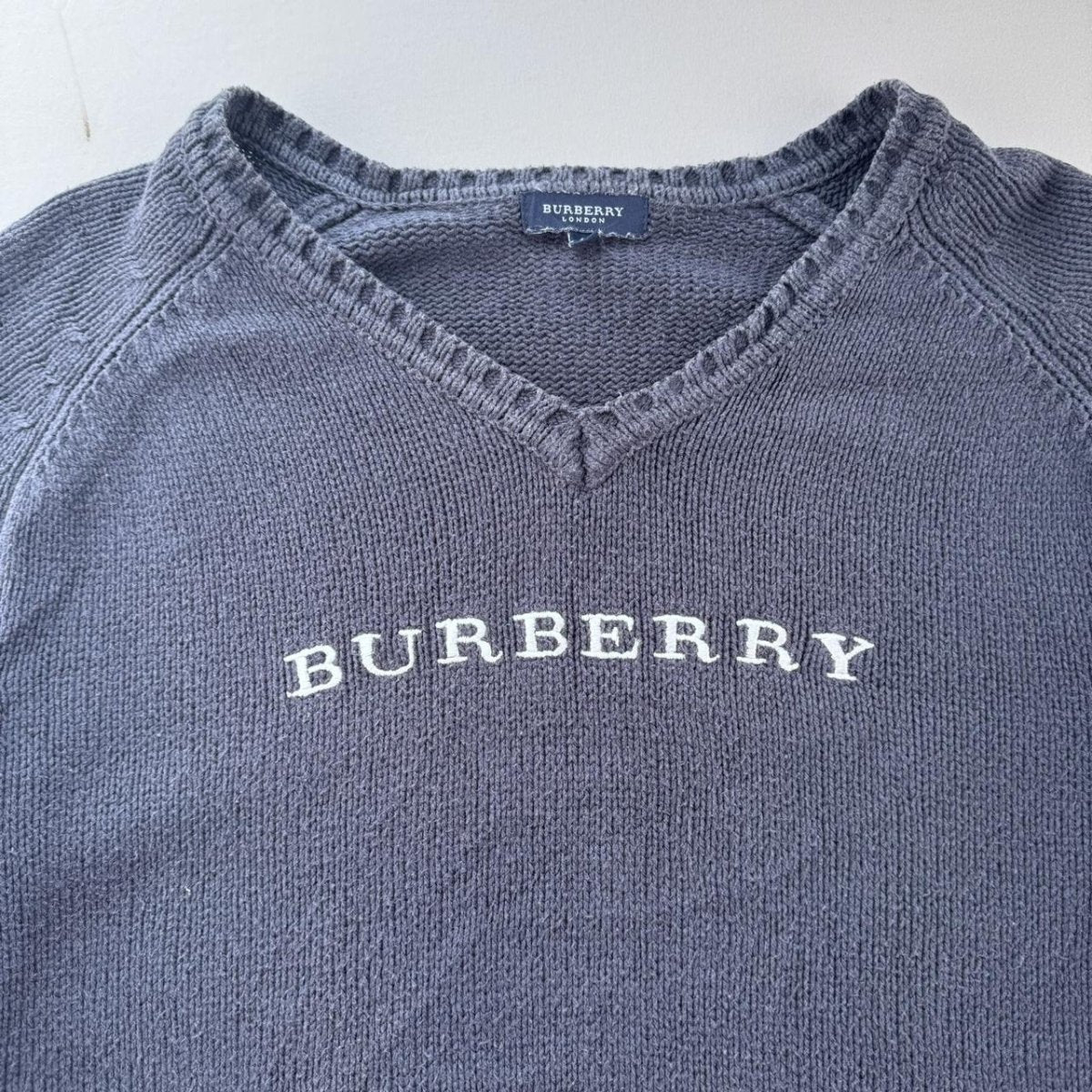 Burberry 2000s Womens Embroidered Spellout Knitted Jumper 12-14 - Threads Uncovered