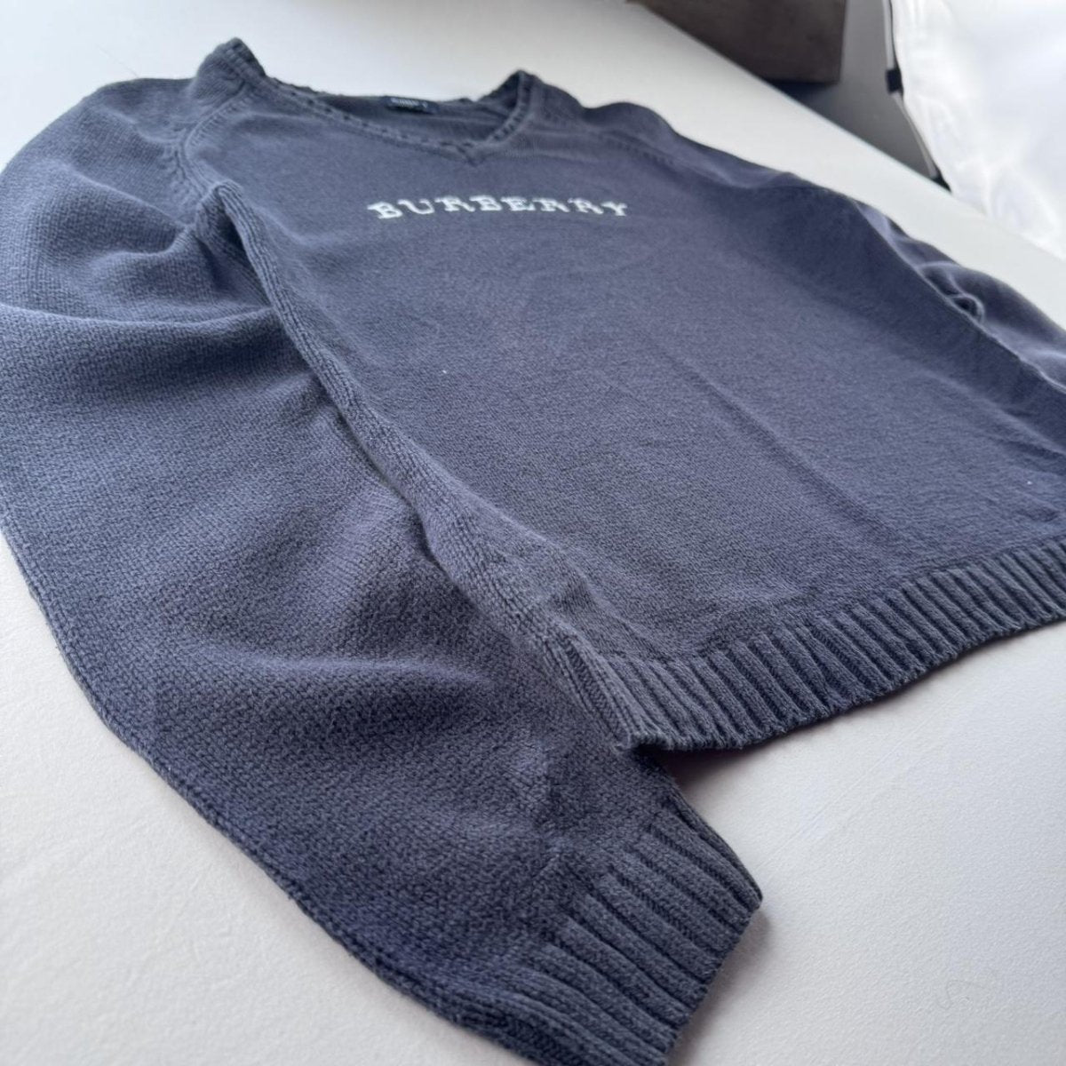 Burberry 2000s Womens Embroidered Spellout Knitted Jumper 12-14 - Threads Uncovered