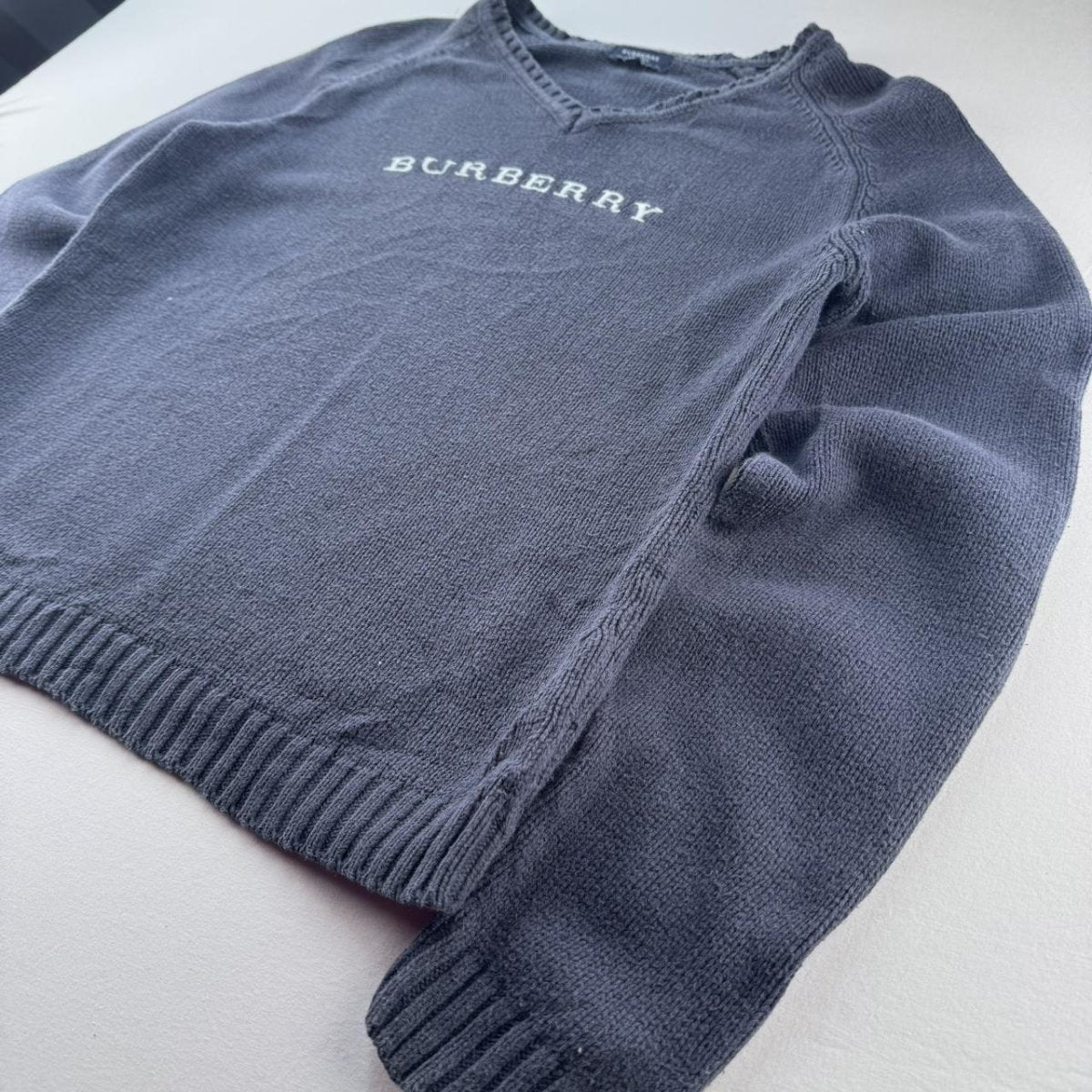 Burberry 2000s Womens Embroidered Spellout Knitted Jumper 12-14 - Threads Uncovered