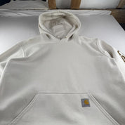 Carhartt Oversized Sleeve Spellout Cream Hoodie Size Medium - Threads Uncovered
