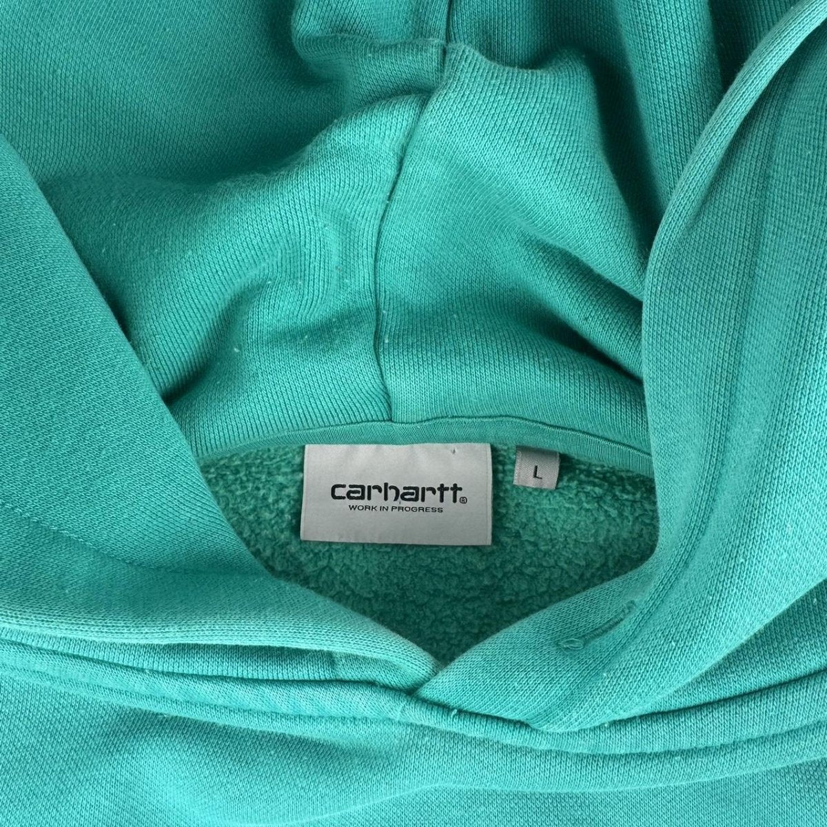 Carhartt WIP Turqoise Spellout Hoodie L - Threads Uncovered