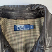 Dark Brown 2000s Polo Ralph Lauren Leather Harrington Jacket L - Threads Uncovered