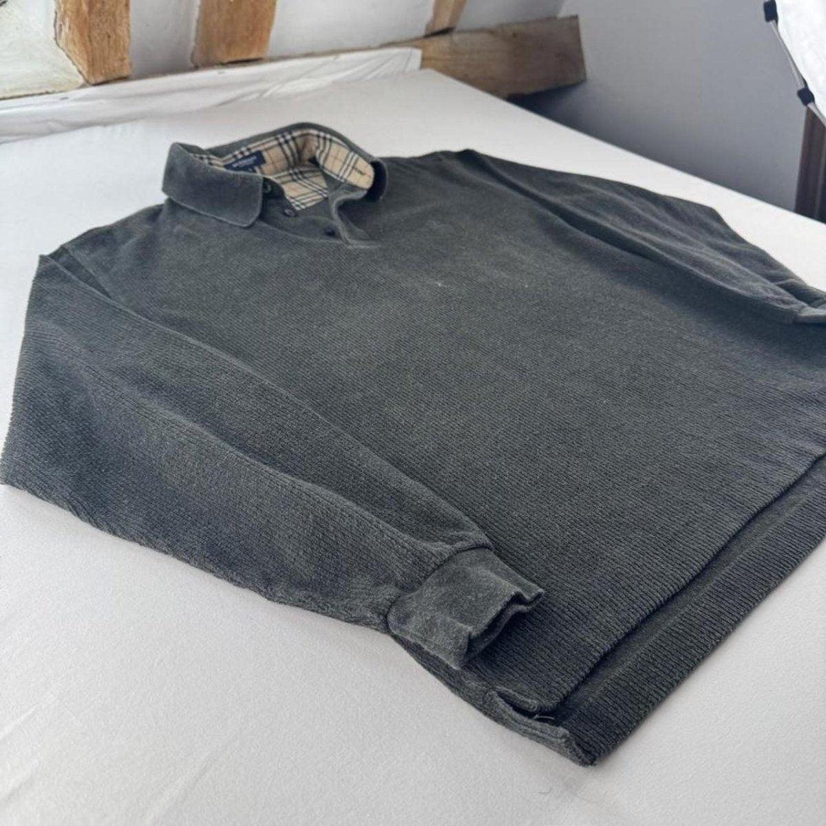 Dark Green Early 2000s Burberry Corduroy Button Down Jumper S - Threads Uncovered