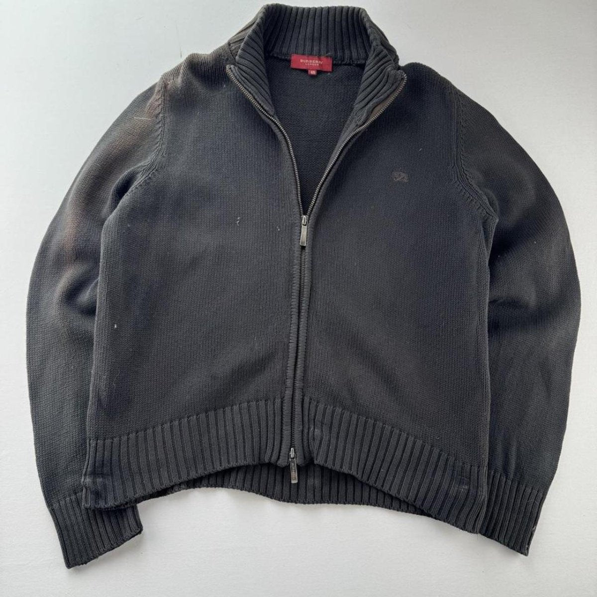Early 2000s Burberry Womens Cotton Full Zip Jumper with Embroidered Logo 10-12 - Threads Uncovered