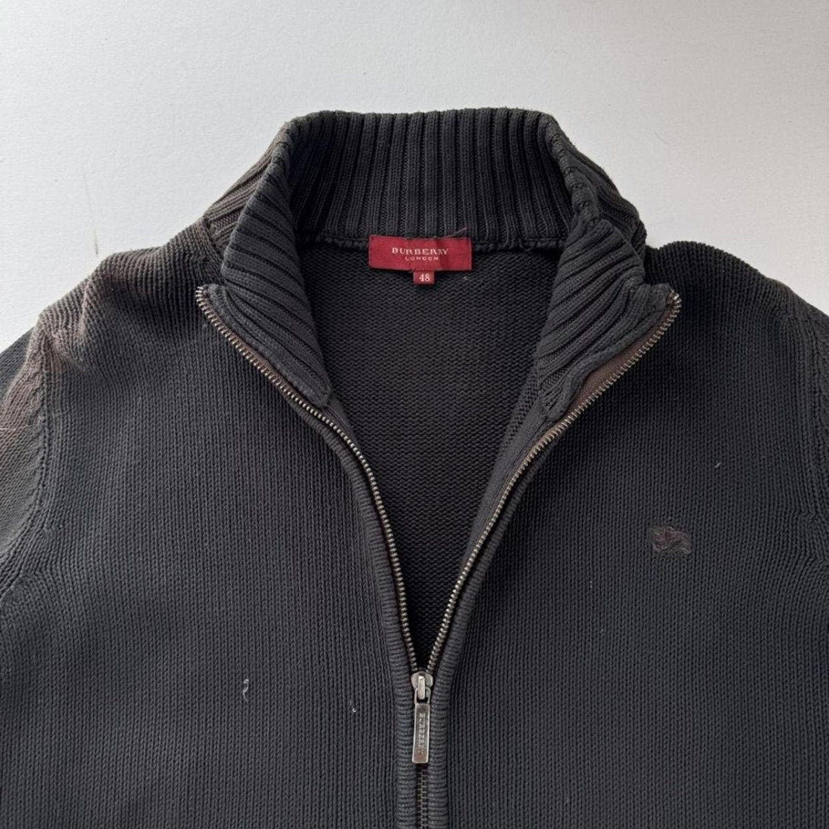 Early 2000s Burberry Womens Cotton Full Zip Jumper with Embroidered Logo 10-12 - Threads Uncovered