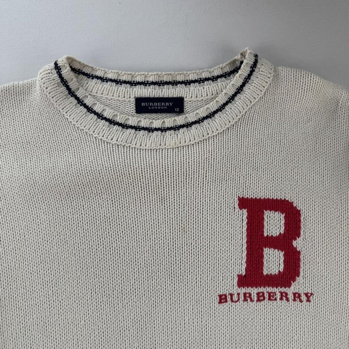 Early 2000s Burberry Womens Spellout Knitted Jumper 10-12 - Threads Uncovered