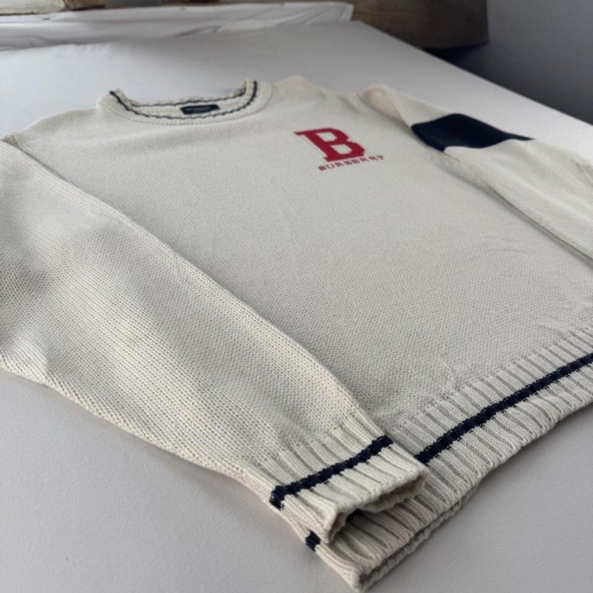 Early 2000s Burberry Womens Spellout Knitted Jumper 10-12 - Threads Uncovered