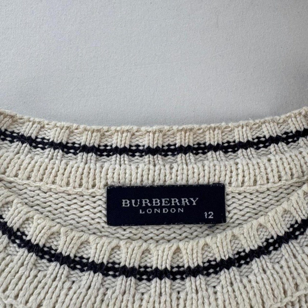 Early 2000s Burberry Womens Spellout Knitted Jumper 10-12 - Threads Uncovered