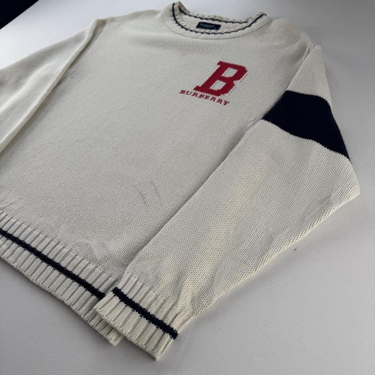 Early 2000s Burberry Womens Spellout Knitted Jumper 10-12 - Threads Uncovered