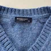 Early 2000s Burberry Womens Woolen Knitted V Neck Jumper 14-16 - Threads Uncovered