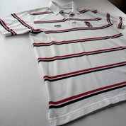 Early 2000s England Rugby Cotton Traders Striped Polo Shirt - Threads Uncovered