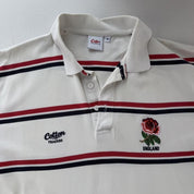 Early 2000s England Rugby Cotton Traders Striped Polo Shirt - Threads Uncovered