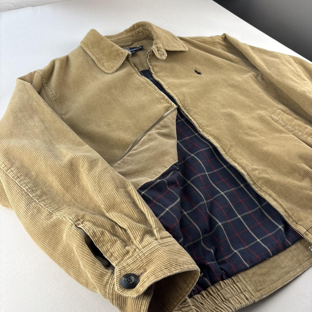 Early 2000s Polo Ralph Lauren Corduroy Plaid Lining Harringon Jacket M - Threads Uncovered
