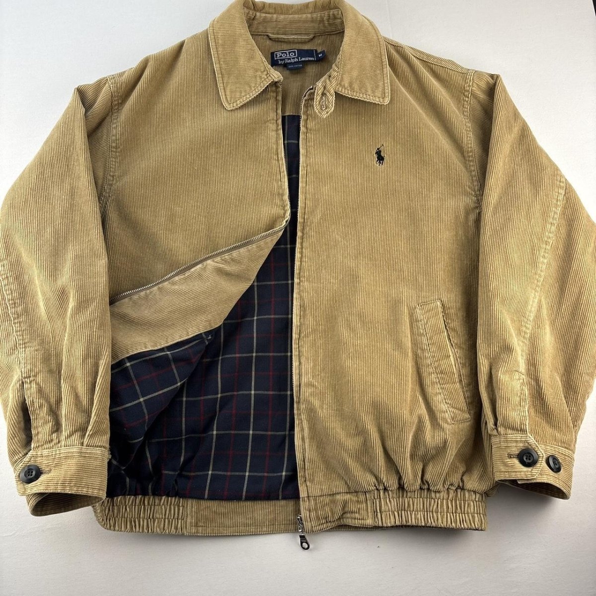 Early 2000s Polo Ralph Lauren Corduroy Plaid Lining Harringon Jacket M - Threads Uncovered