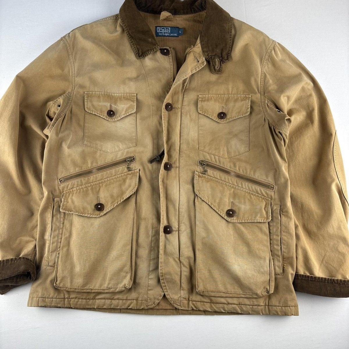 Early 2000s Polo Ralph Lauren Workwear Canvas Jacket with Corduroy Trim L - Threads Uncovered