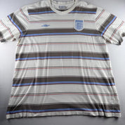 Early 2000s Umbro Casual Striped England Football T-Shirt XXL - Threads Uncovered