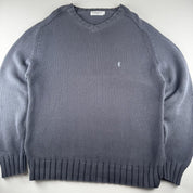Early 2000s Yves Saint Laurent YSL Embroidered Logo Heavyweight Knitted Jumper XL - Threads Uncovered