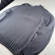 Early 2000s Yves Saint Laurent YSL Embroidered Logo Heavyweight Knitted Jumper XL - Threads Uncovered
