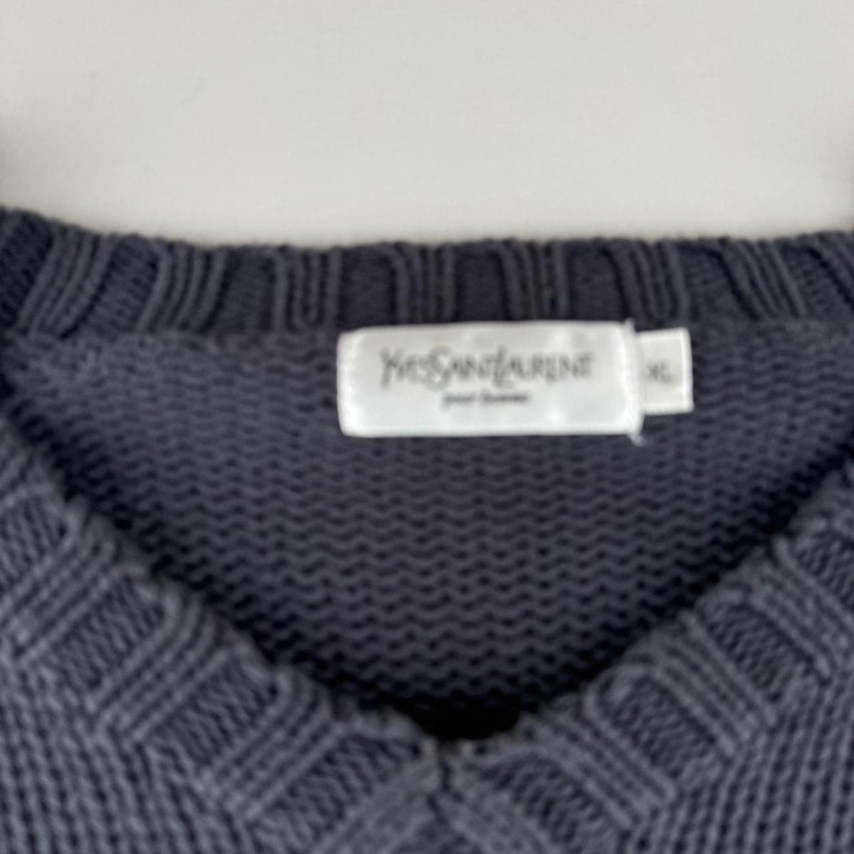 Early 2000s Yves Saint Laurent YSL Embroidered Logo Heavyweight Knitted Jumper XL - Threads Uncovered