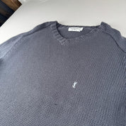 Early 2000s Yves Saint Laurent YSL Embroidered Logo Heavyweight Knitted Jumper XL - Threads Uncovered