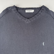 Early 2000s Yves Saint Laurent YSL Embroidered Logo Heavyweight Knitted Jumper XL - Threads Uncovered