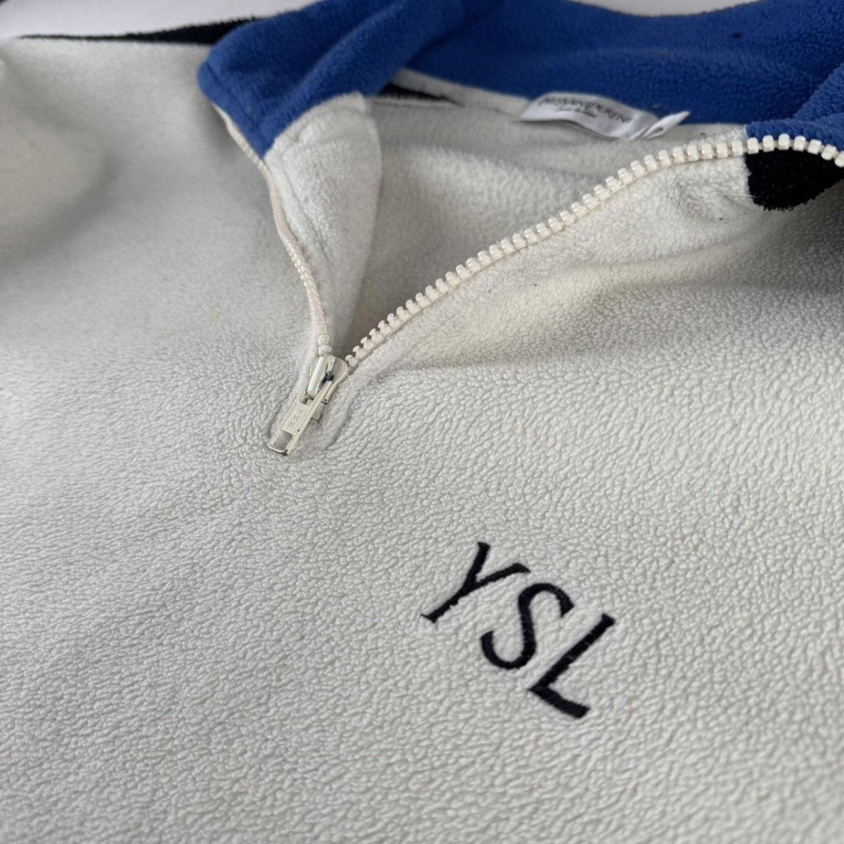 Early 2000s Yves Saint Laurent YSL Embroidered Spellout Quarter Zip Fleece XL - Threads Uncovered